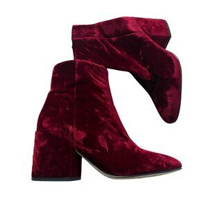 SAM EDELMAN Taye Velvet Block Heel Side Zipper Ankle Boots, Cranberry (Size 7.5)